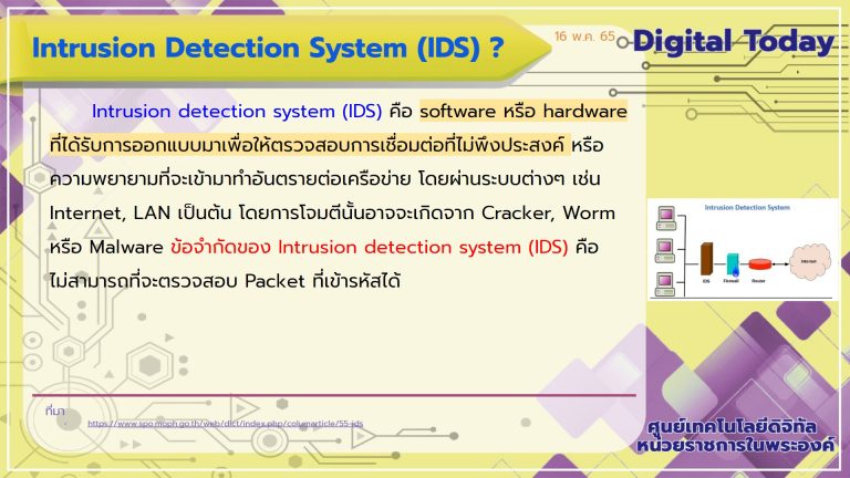 Digital Today ประจำวันที่ 16 พฤษภาคม 2565 เรื่อง Intrusion Detection System (IDS)